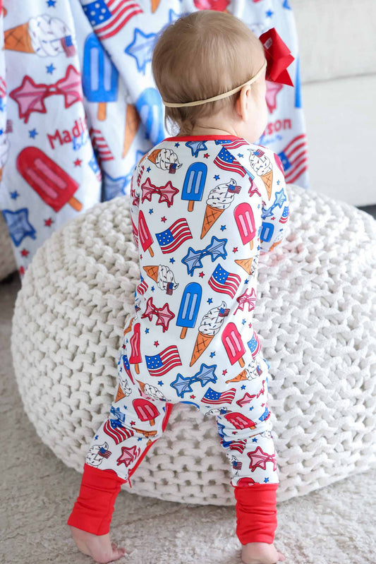 Red, White & Cool Zipper Footie