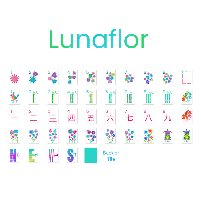 Teal Lunaflor Mahjong Tiles Set