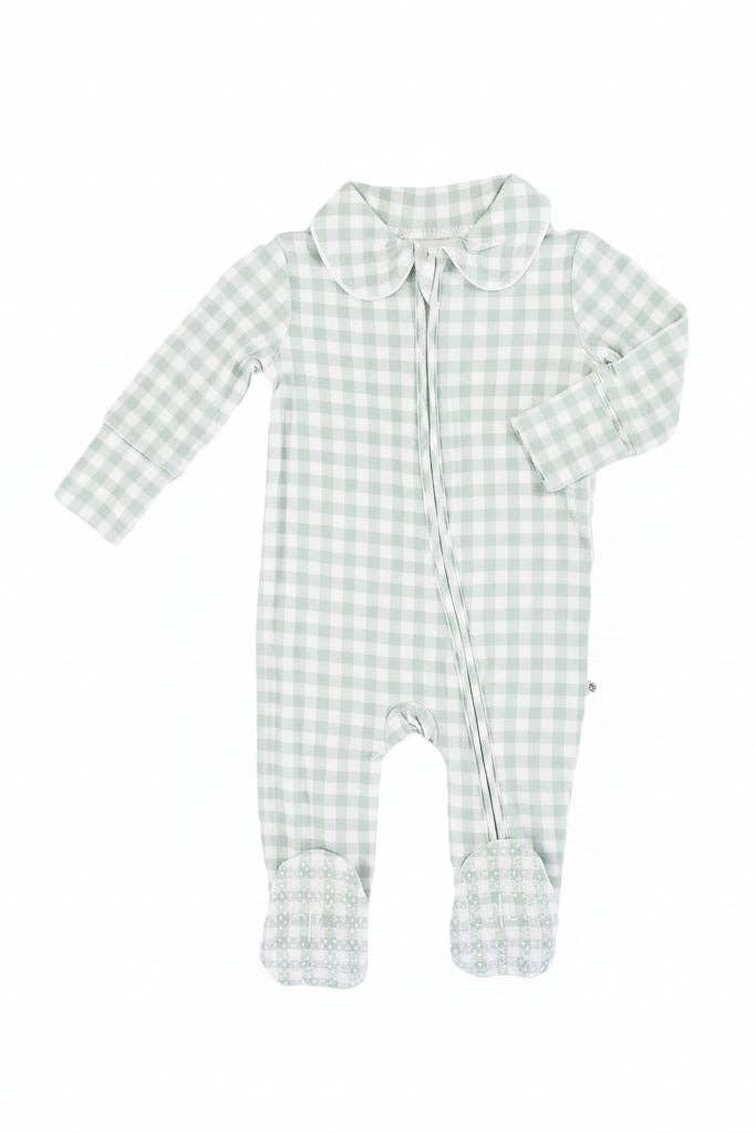 Zipper Footie in Moss Gingham