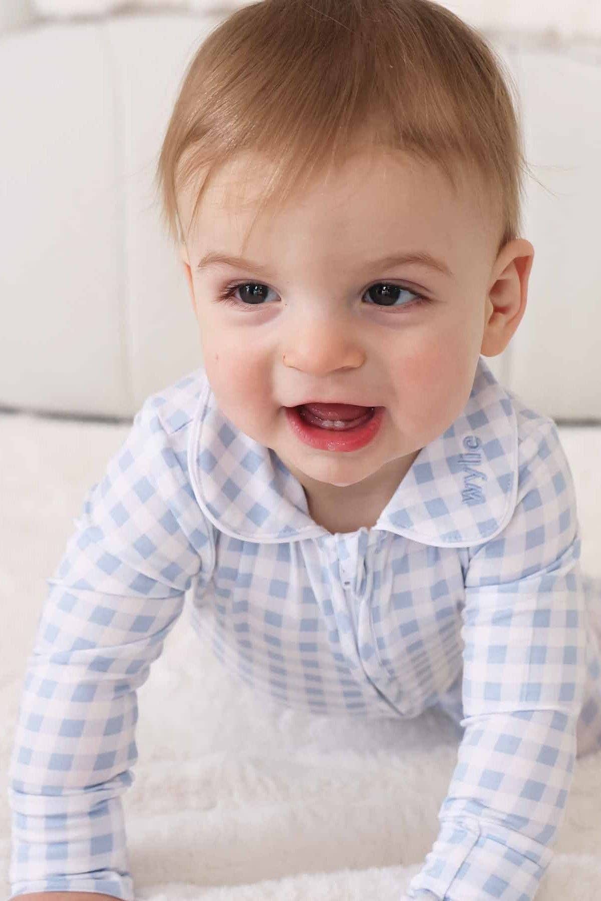 Zipper Footie in Blue Gingham