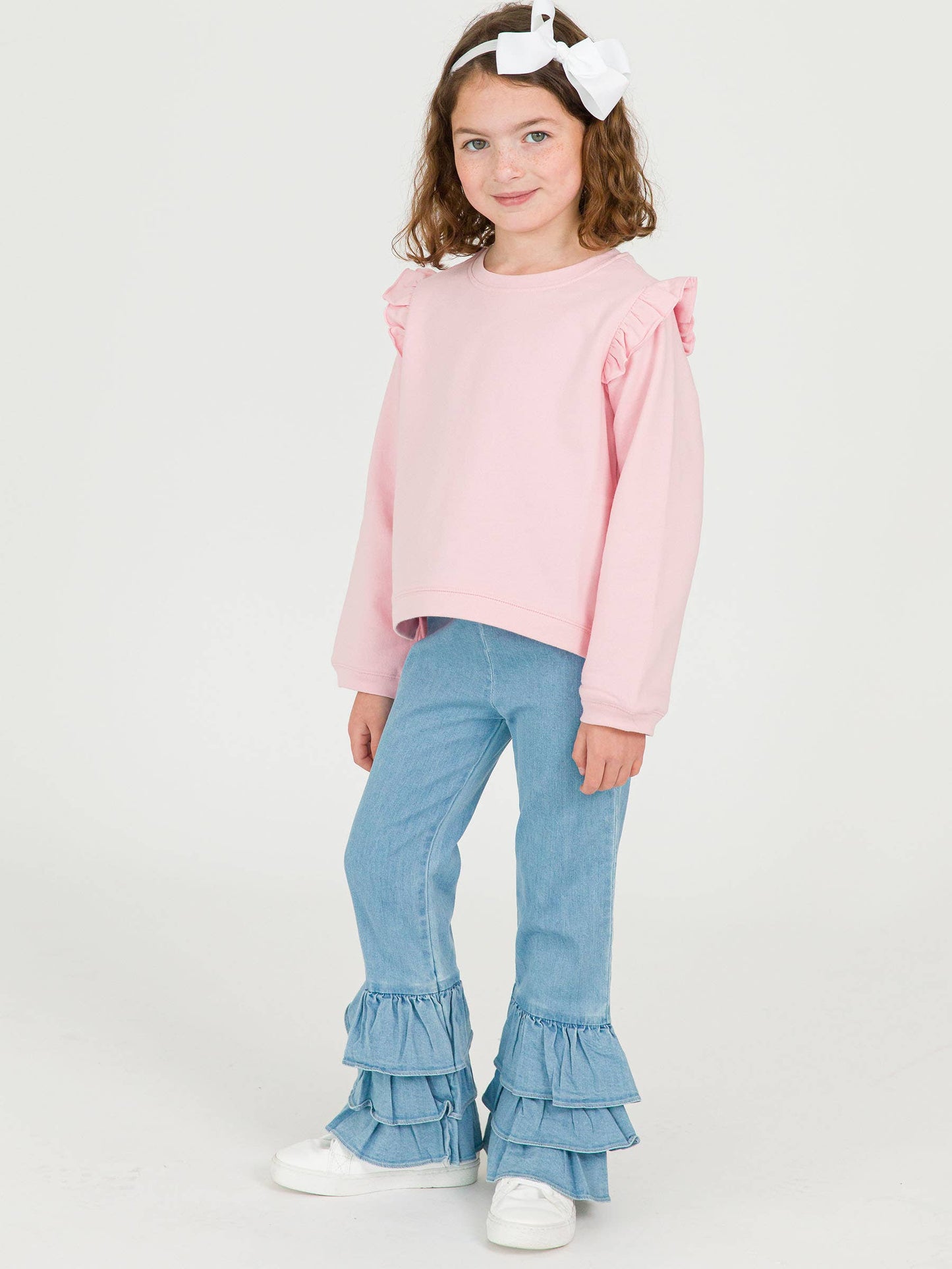 Girls Denim Ruffle Flare Pants