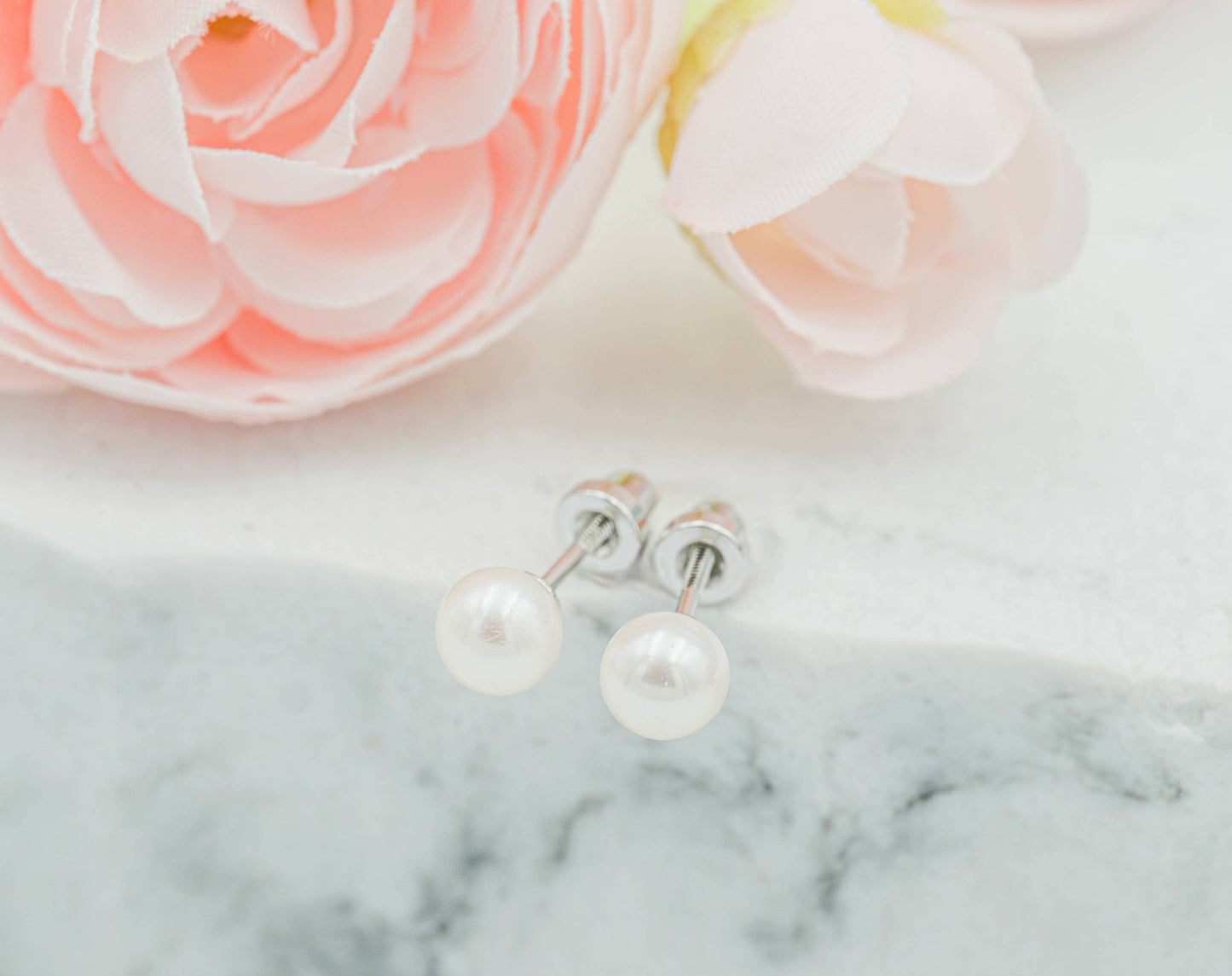Screw-Back White Pearl Earrings
