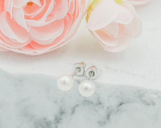Screw-Back White Pearl Earrings