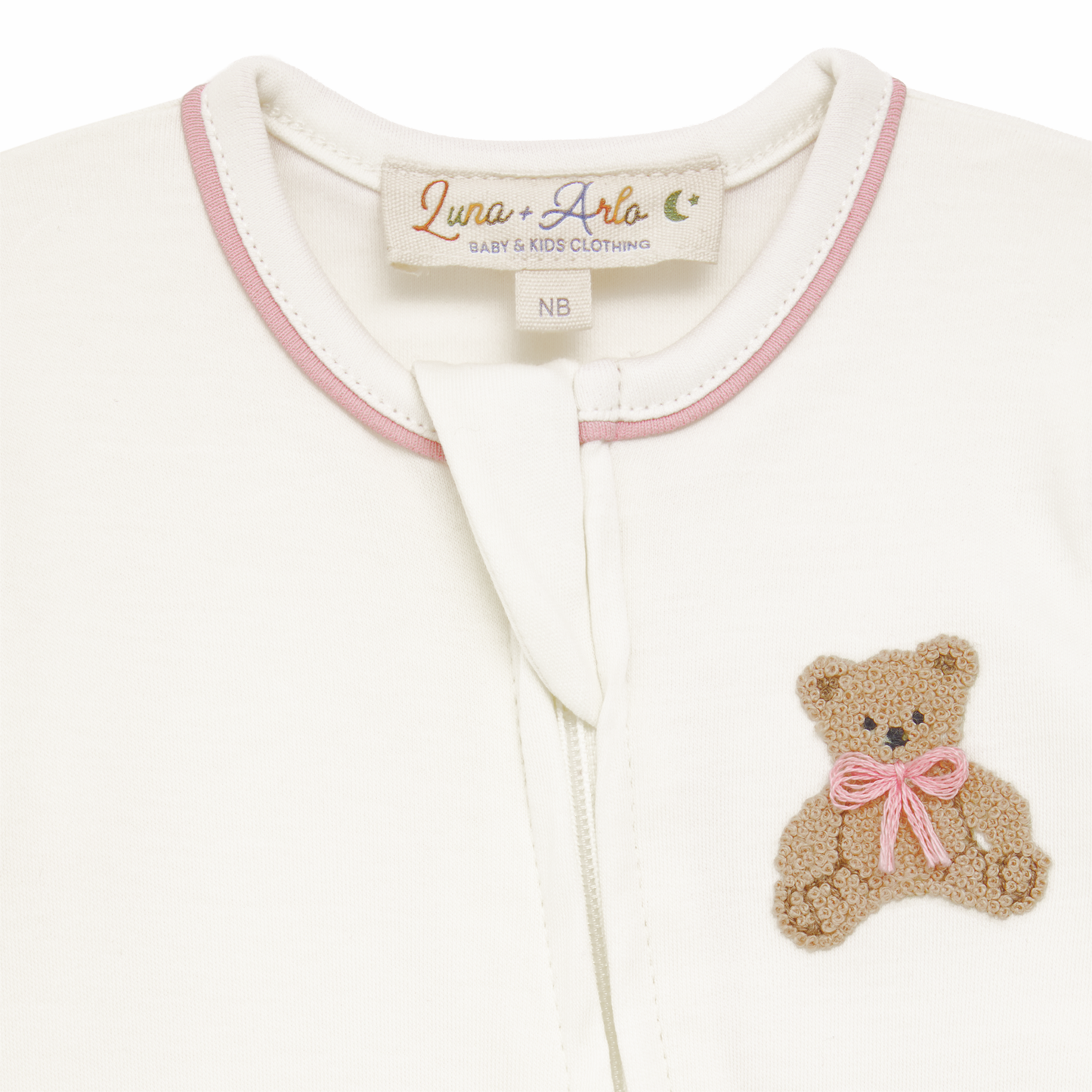 Bear Hugs Zip Footie in Rose