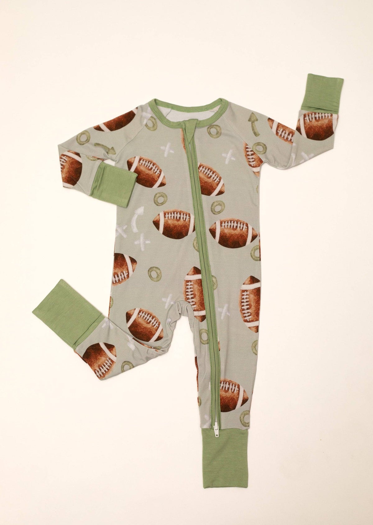 Football Bamboo Zipper Romper