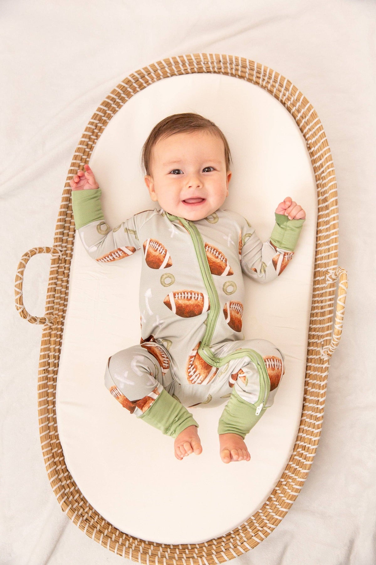 Football Bamboo Zipper Romper