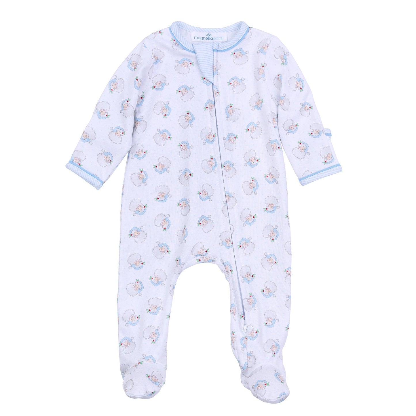 Santa Baby Blue Zip Footie