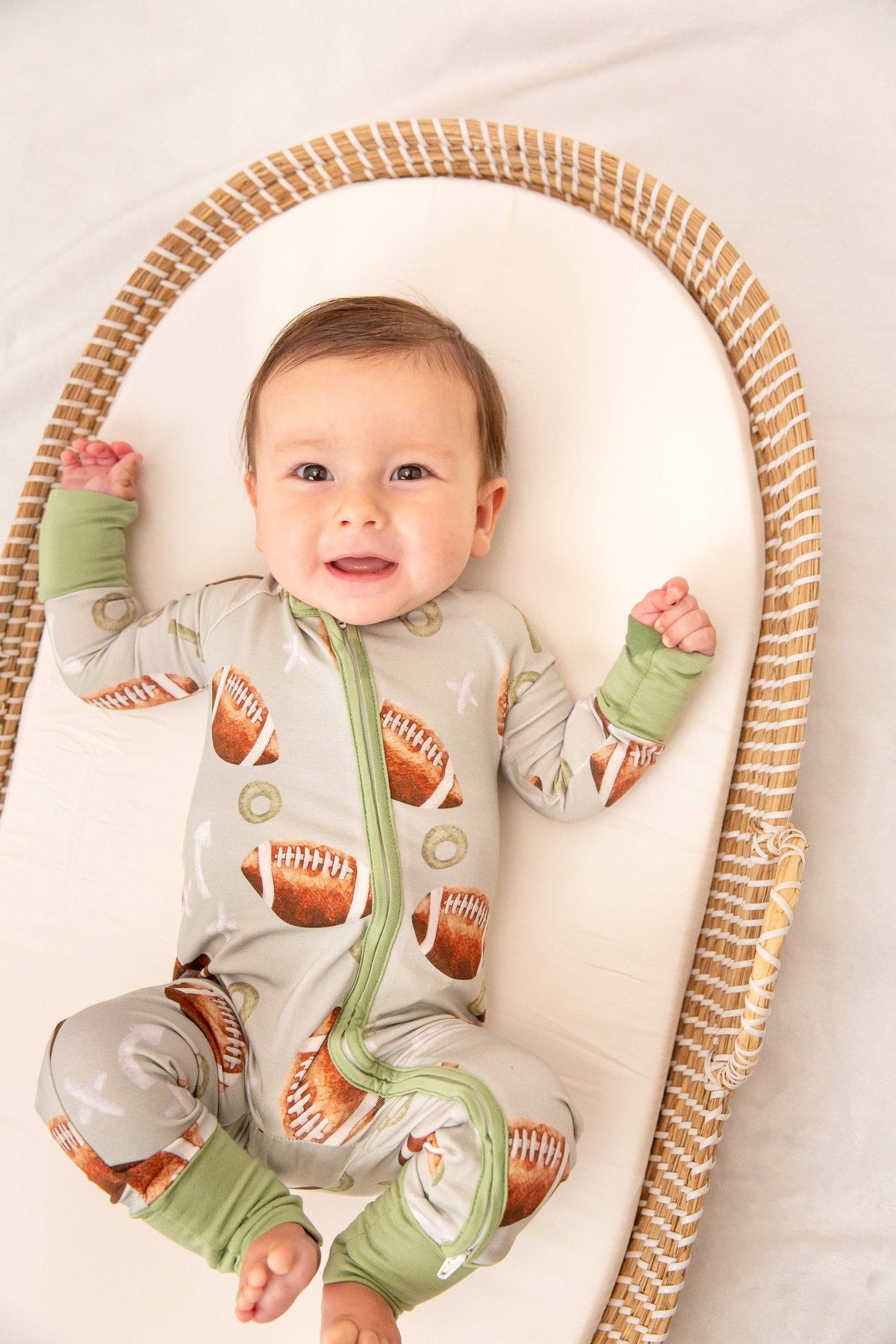 Football Bamboo Zipper Romper