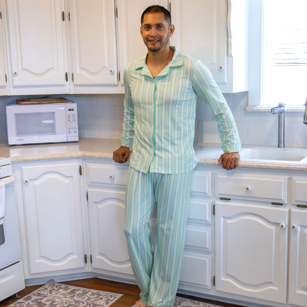 Green Stripe Button PJs