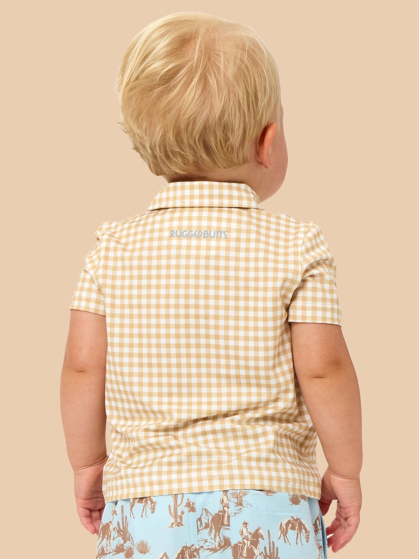Khaki Mini Gingham Performance Polo