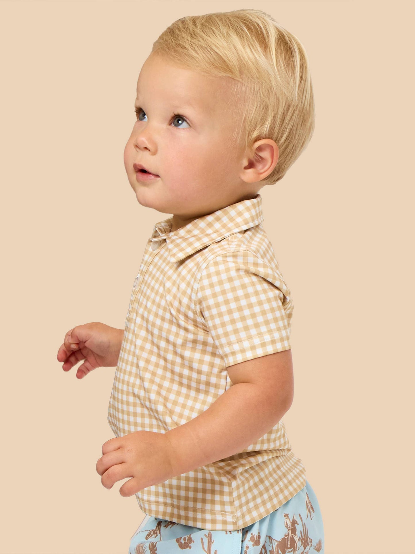 Khaki Mini Gingham Performance Polo
