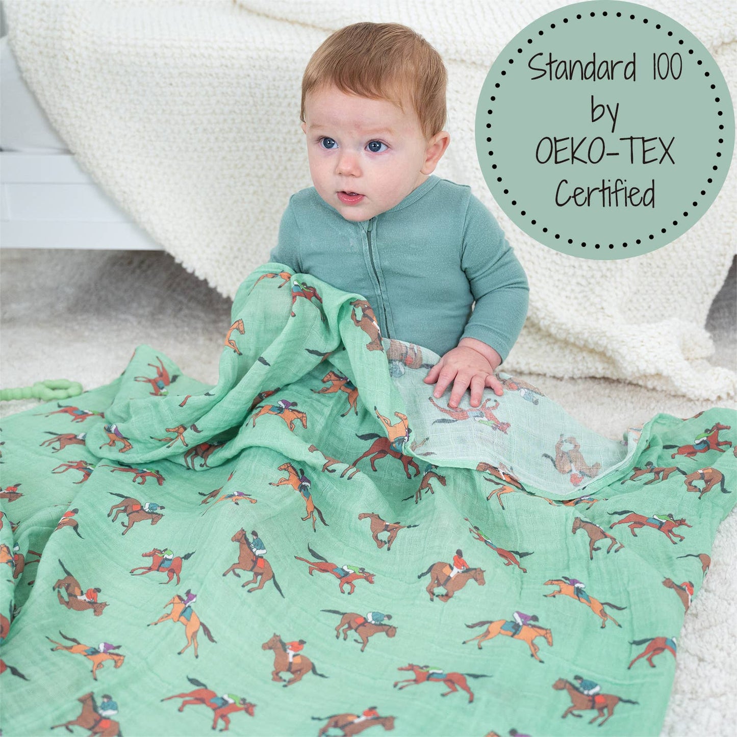 Horse Racing Muslin Swaddle Blanket