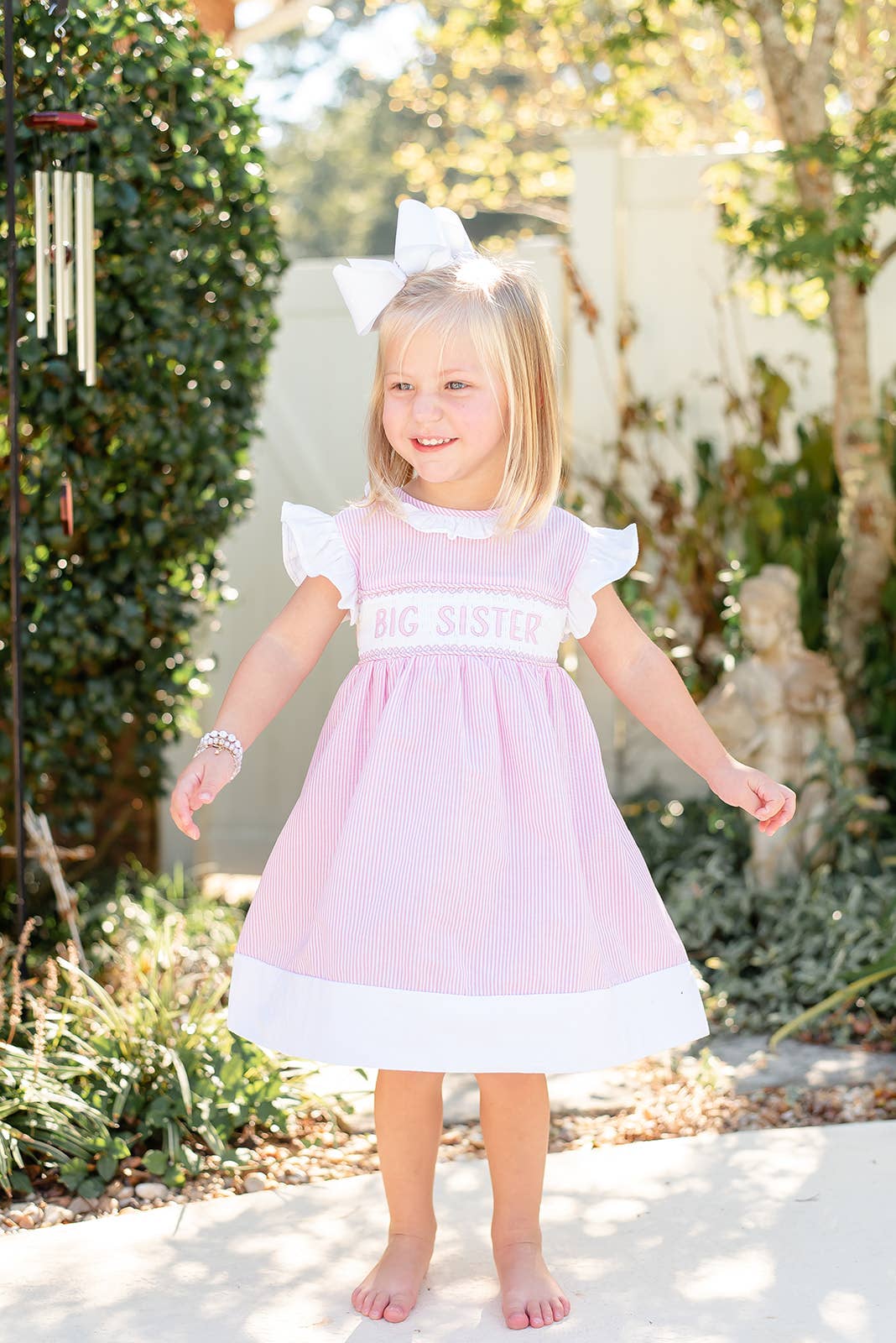 Pink Striped Big Sis Smocked Dress