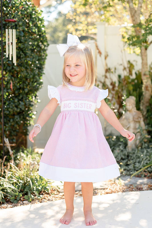 Pink Striped Big Sis Smocked Dress