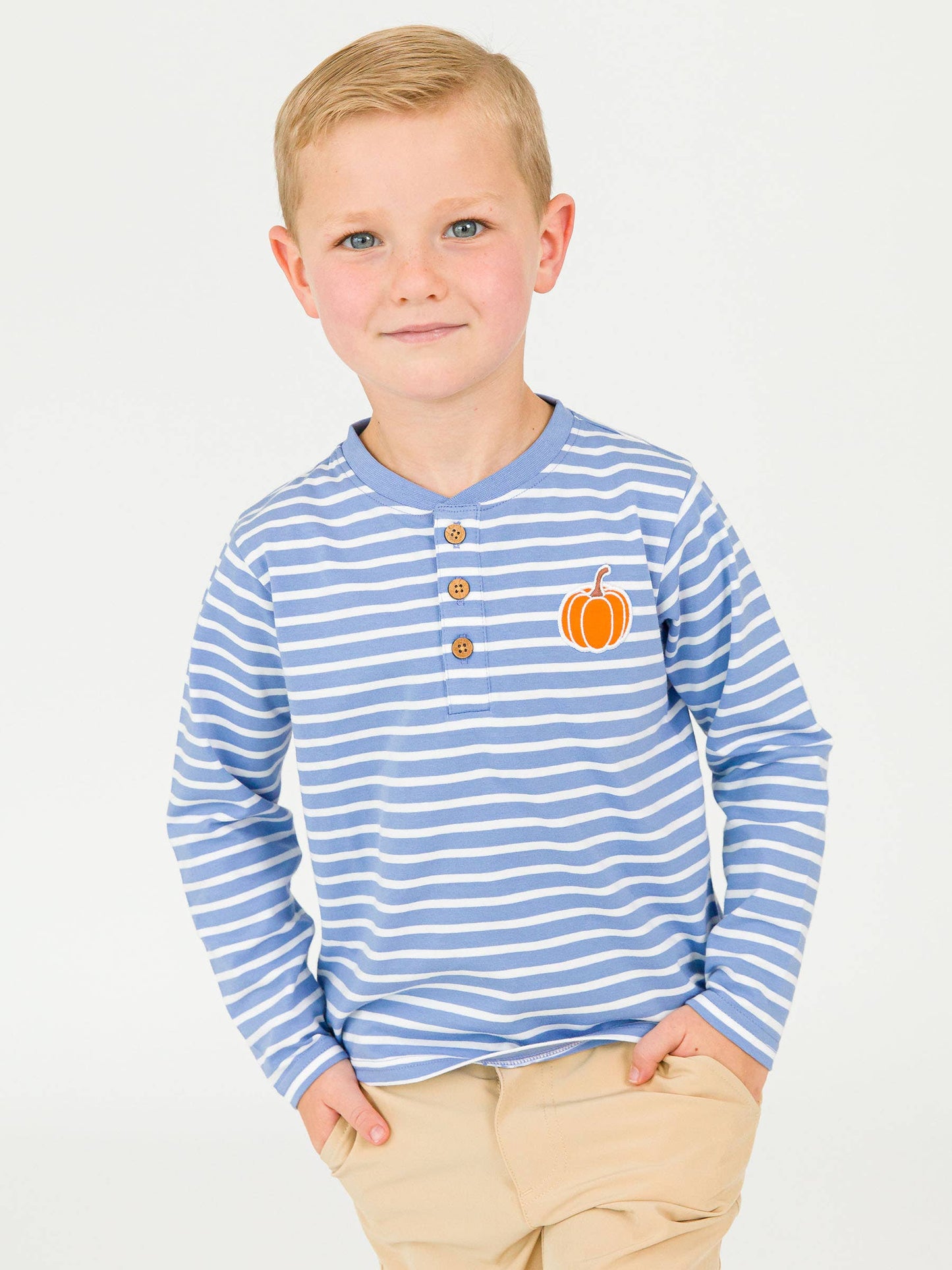 Boys Pumpkin Knit Henley Tee