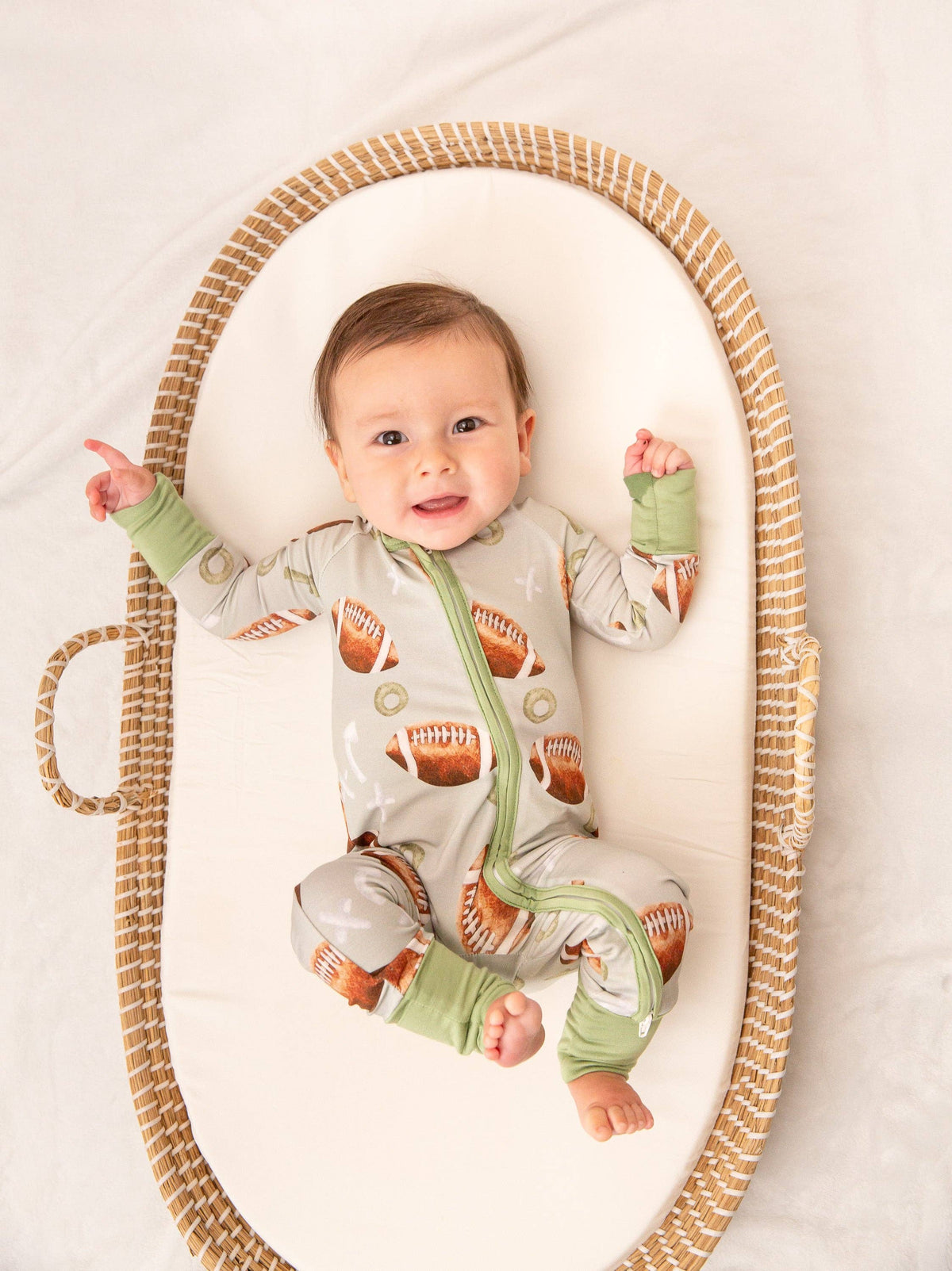 Football Bamboo Zipper Romper