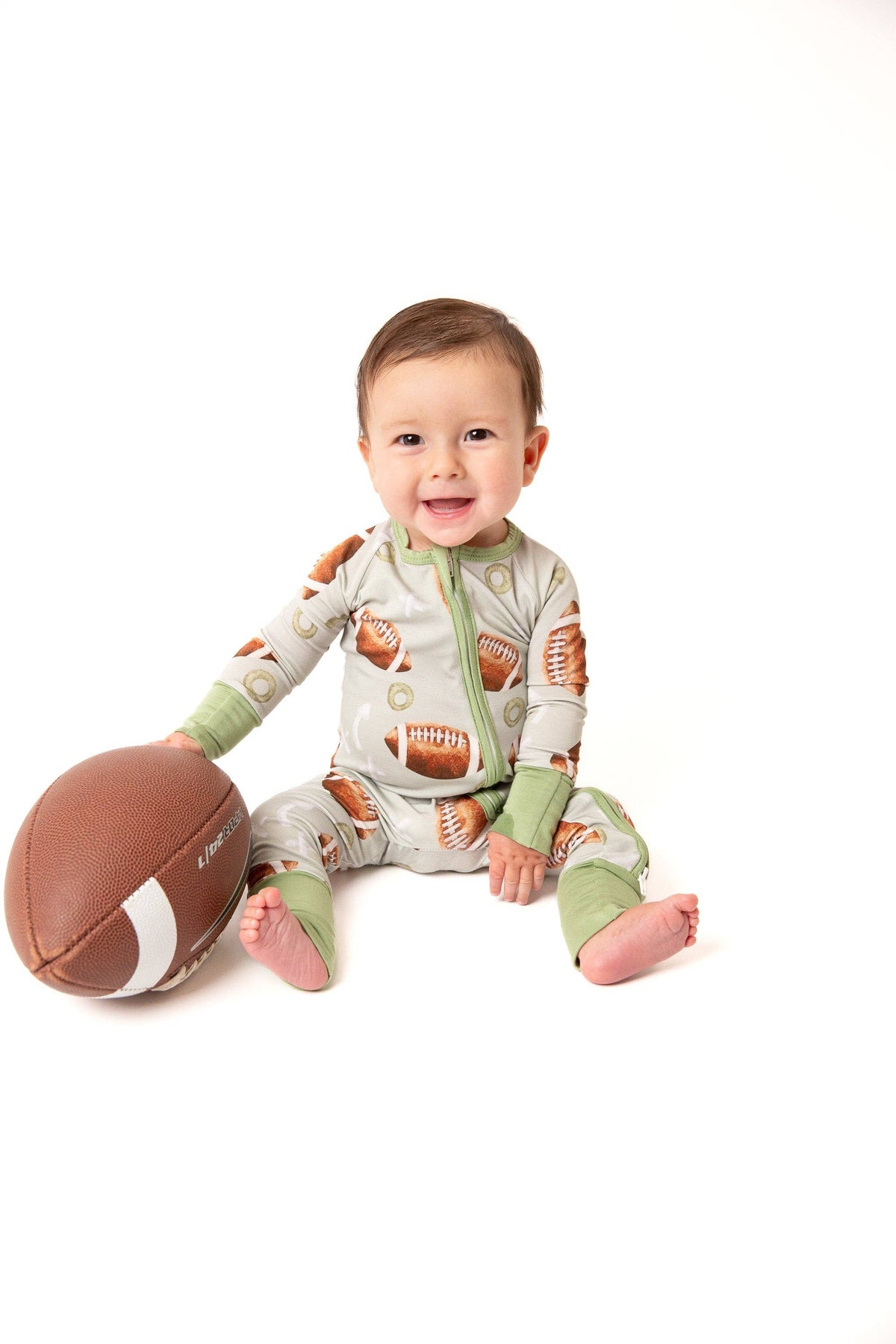 Football Bamboo Zipper Romper