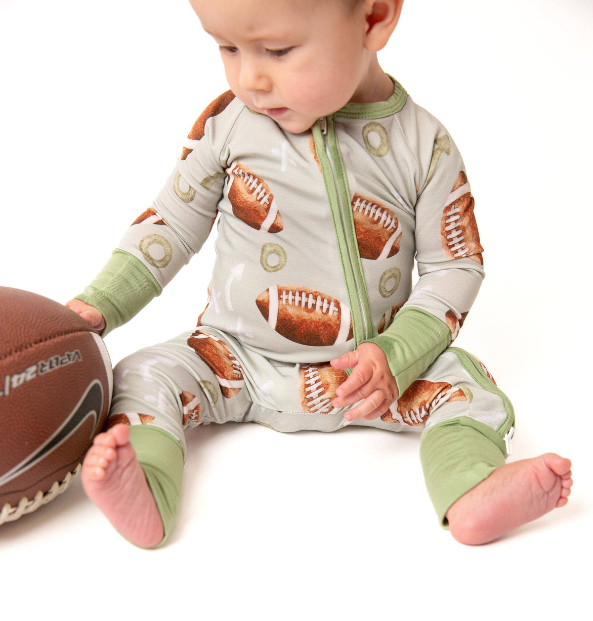 Football Bamboo Zipper Romper