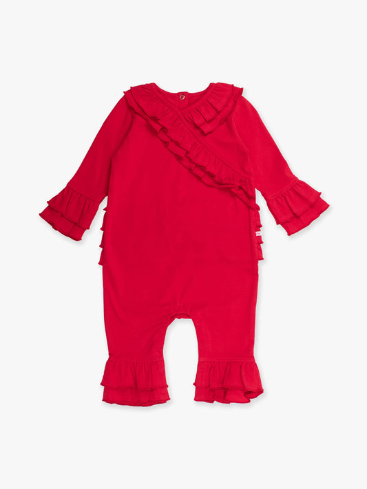 Red Knit Ruffle Flare Romper