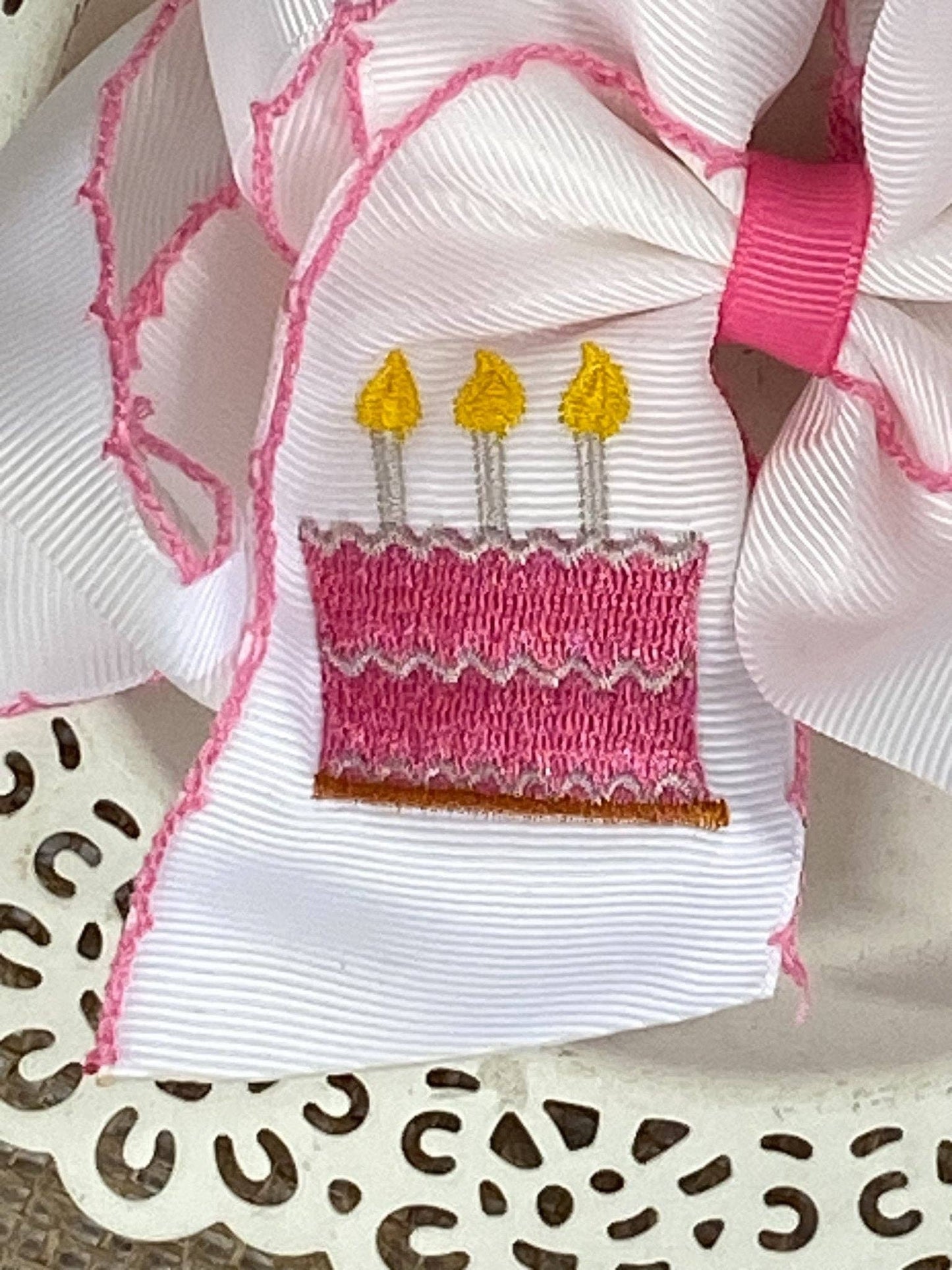 Birthday Cake Embroidered Bow