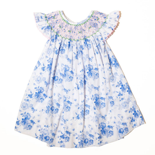 Blue & White Floral Smocked Dress