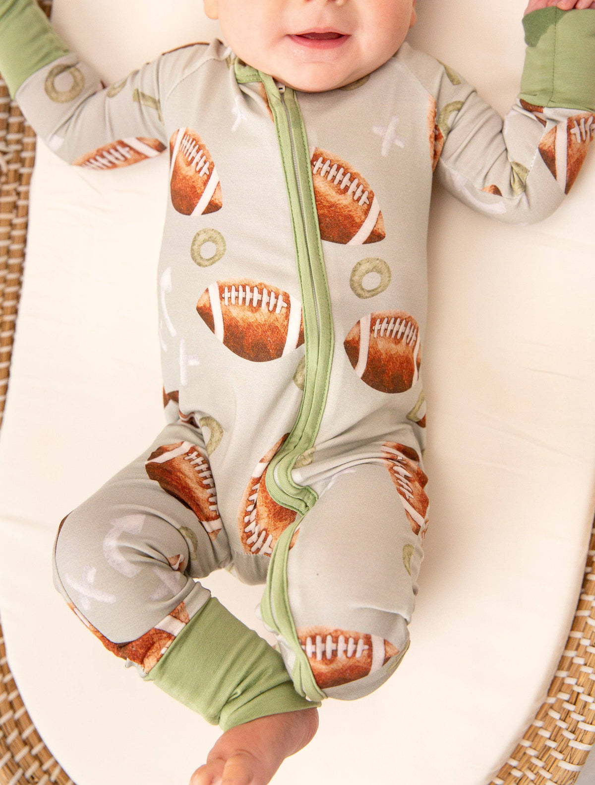 Football Bamboo Zipper Romper