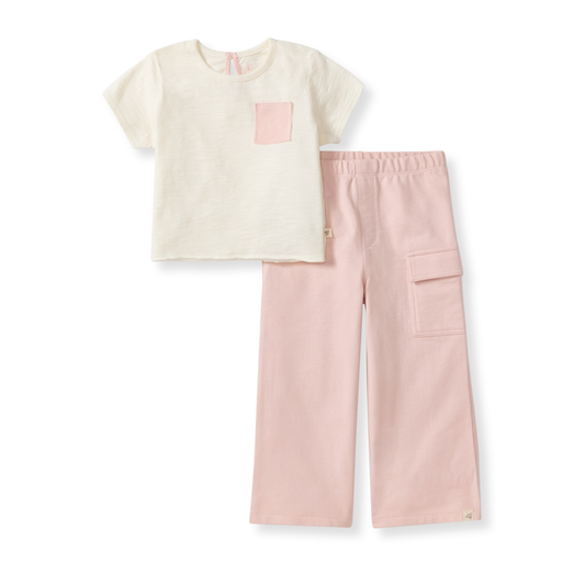 Girl Slub Pocket  Pants Set
