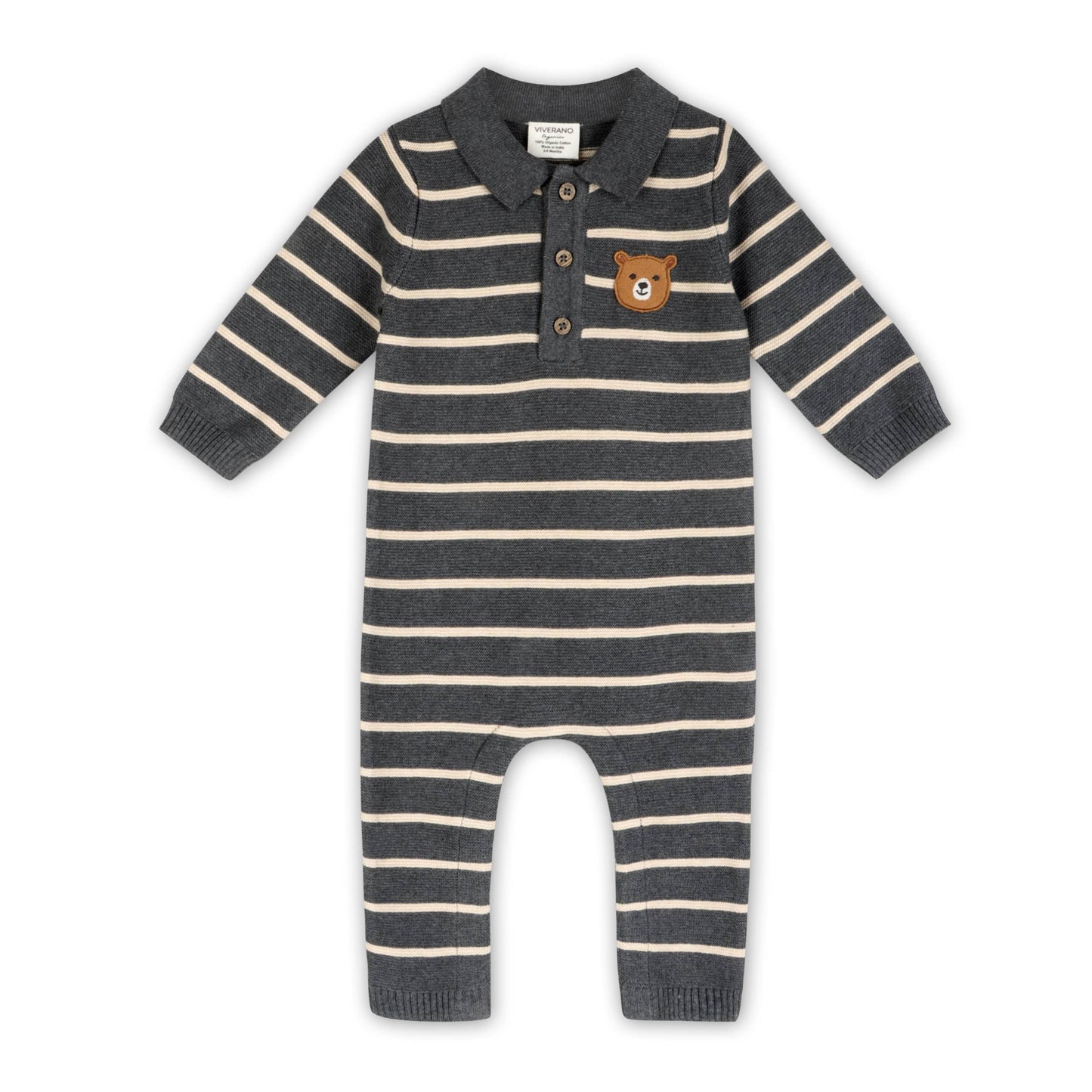 Bear Face Stripe Organic Jumpsuit
