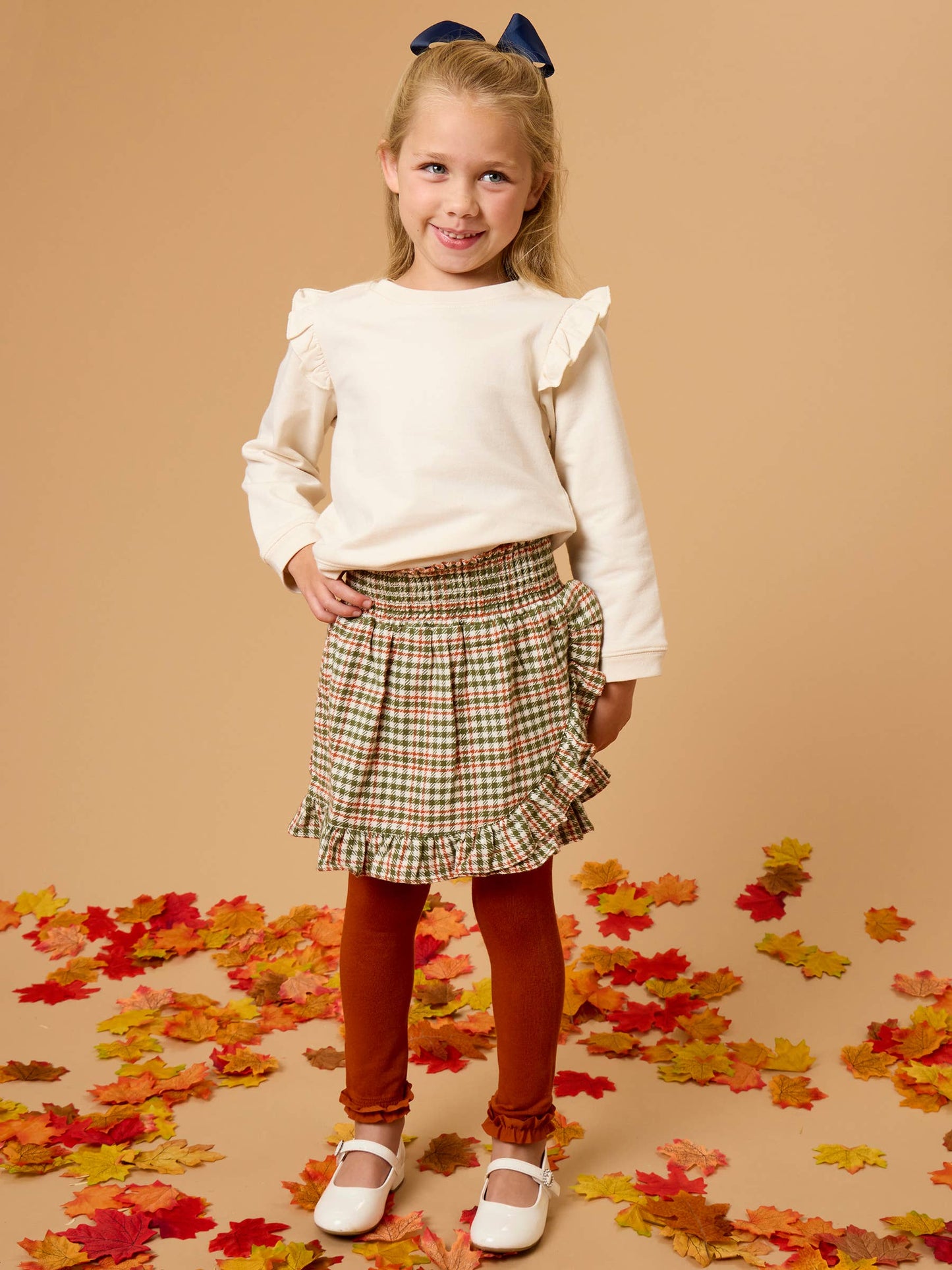 Houndstooth Smocked Ruffle Skort