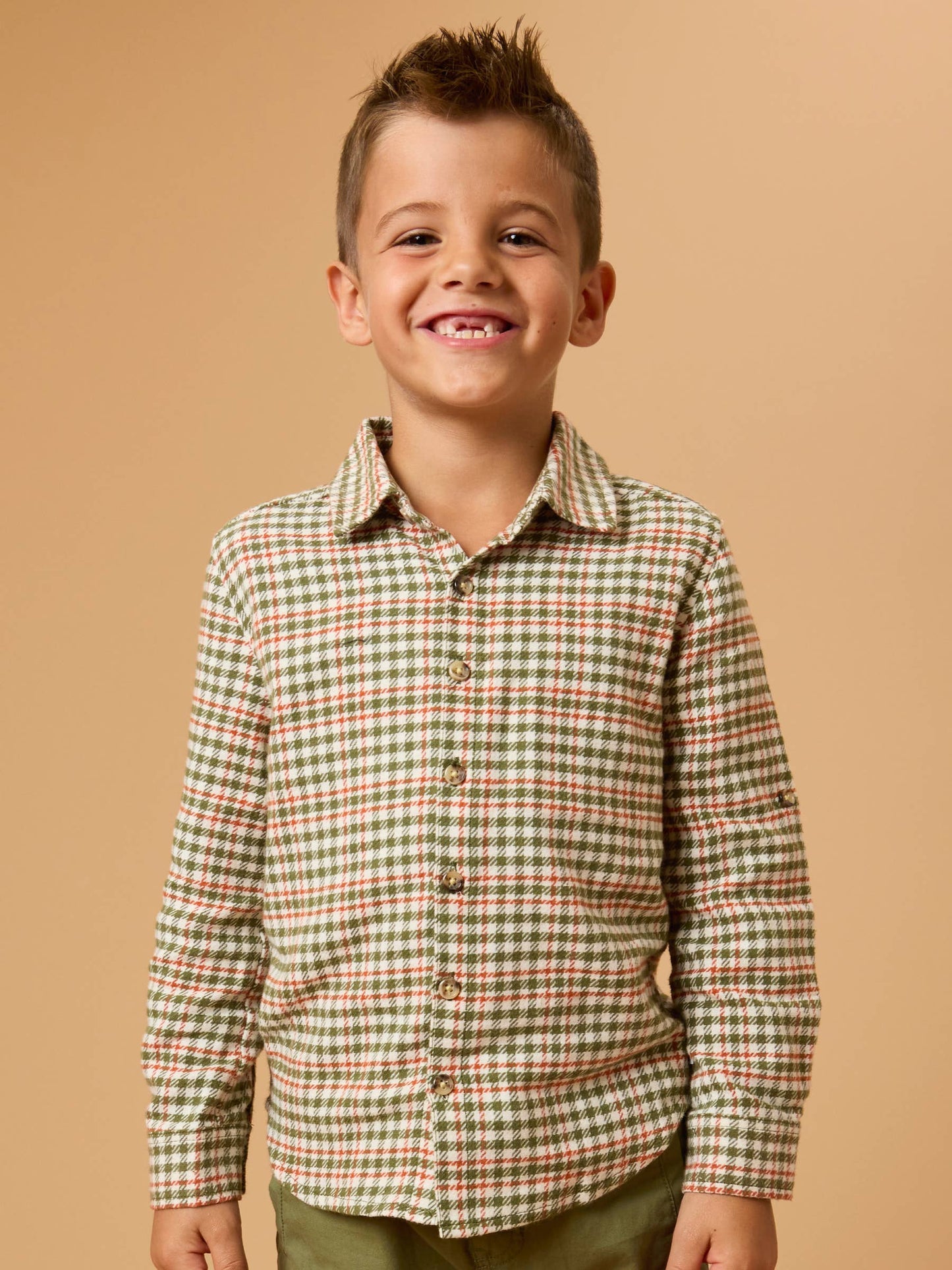 Dusty Olive Houndstooth  Button Down Shirt