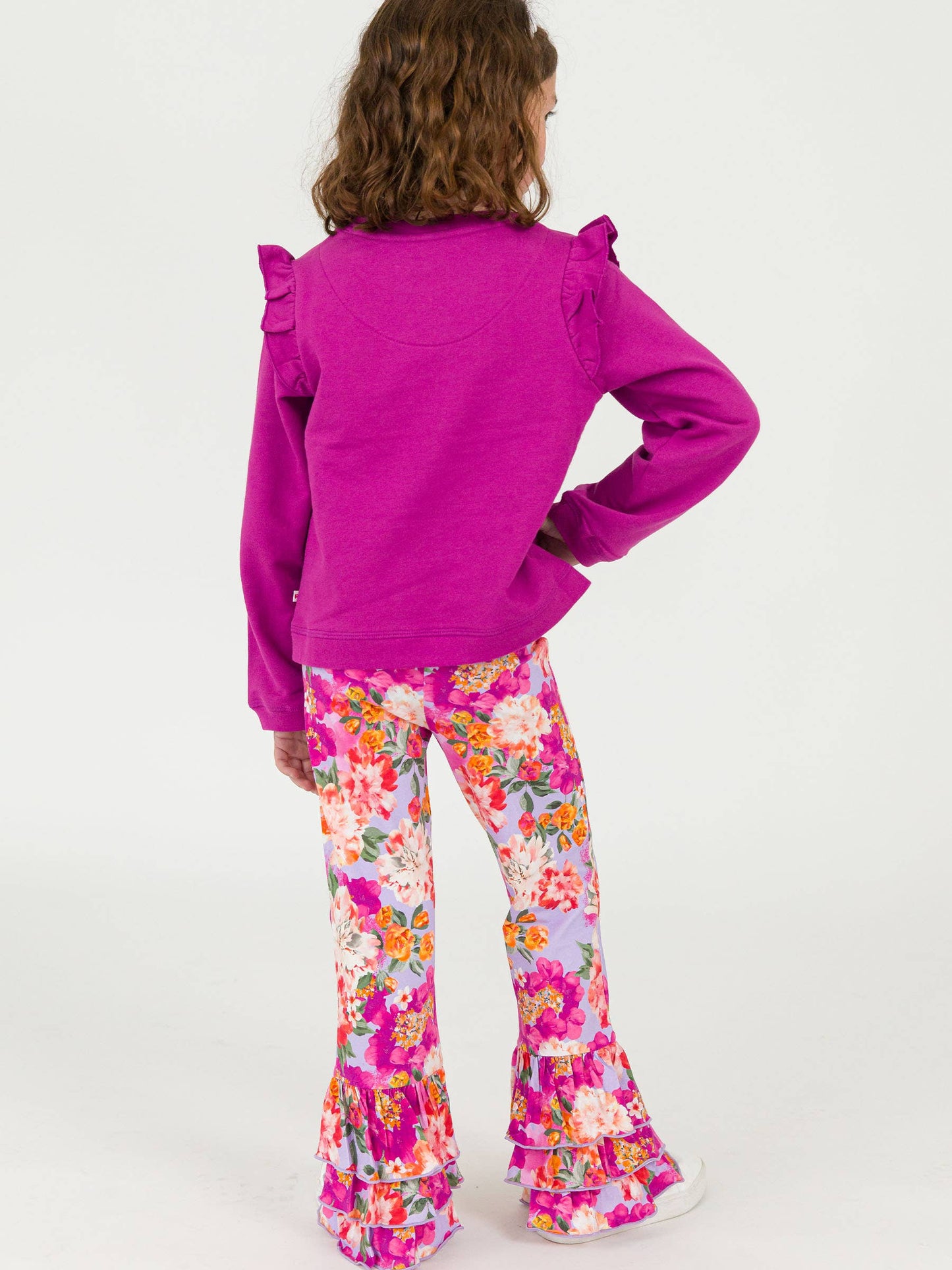 Girls Floral Ruffle Flare Pants
