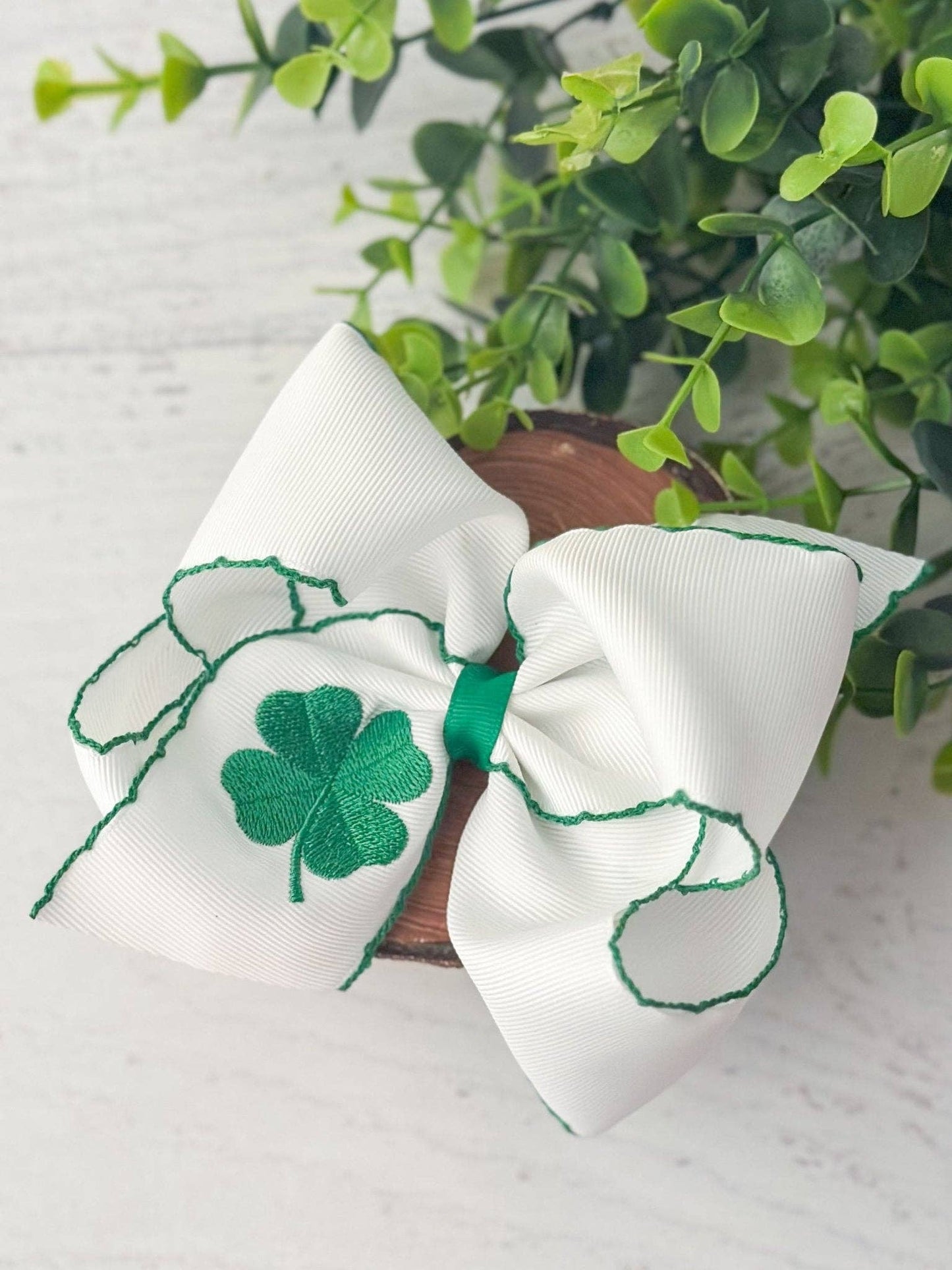 Shamrock Embroidered Bow