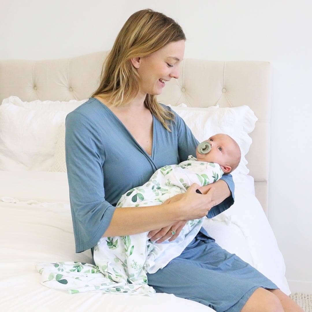Dusty Blue Bamboo Maternity Robe