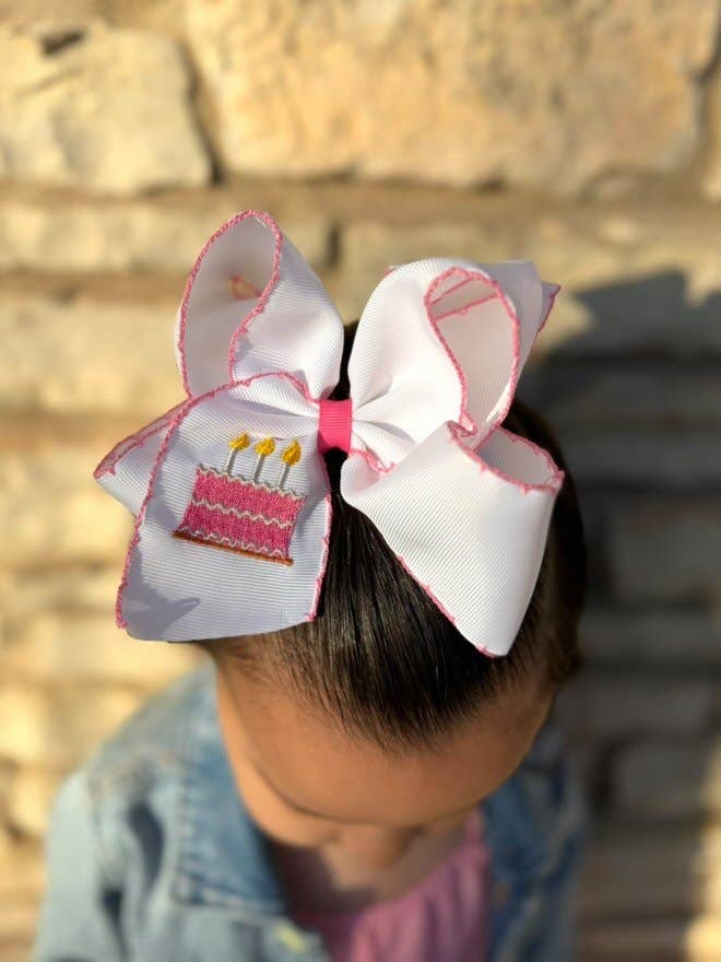 Birthday Cake Embroidered Bow