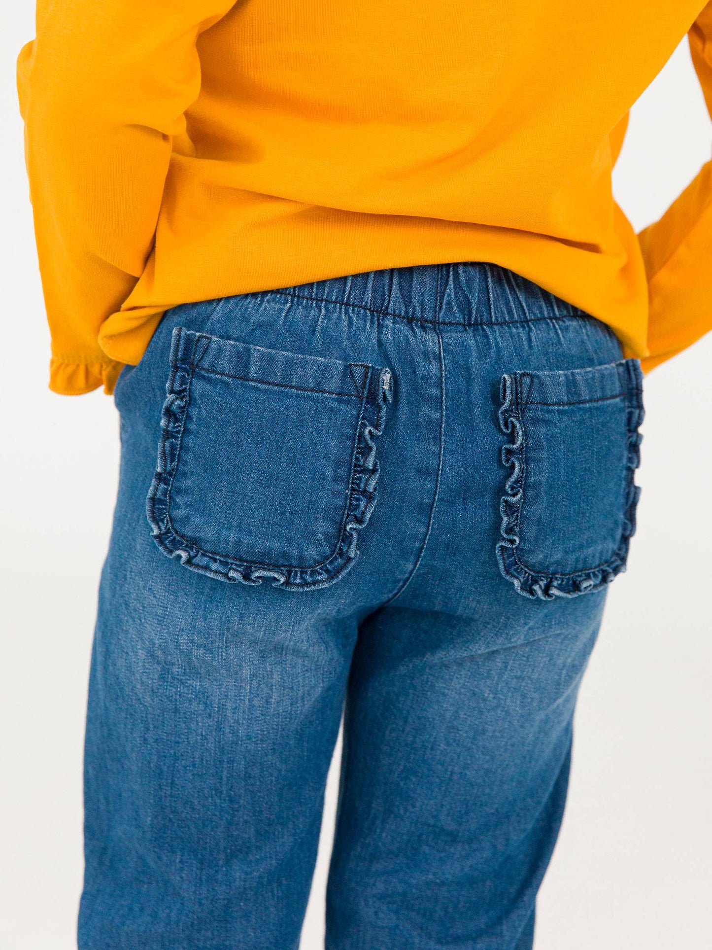 Denim Ruffle Straight Jeans