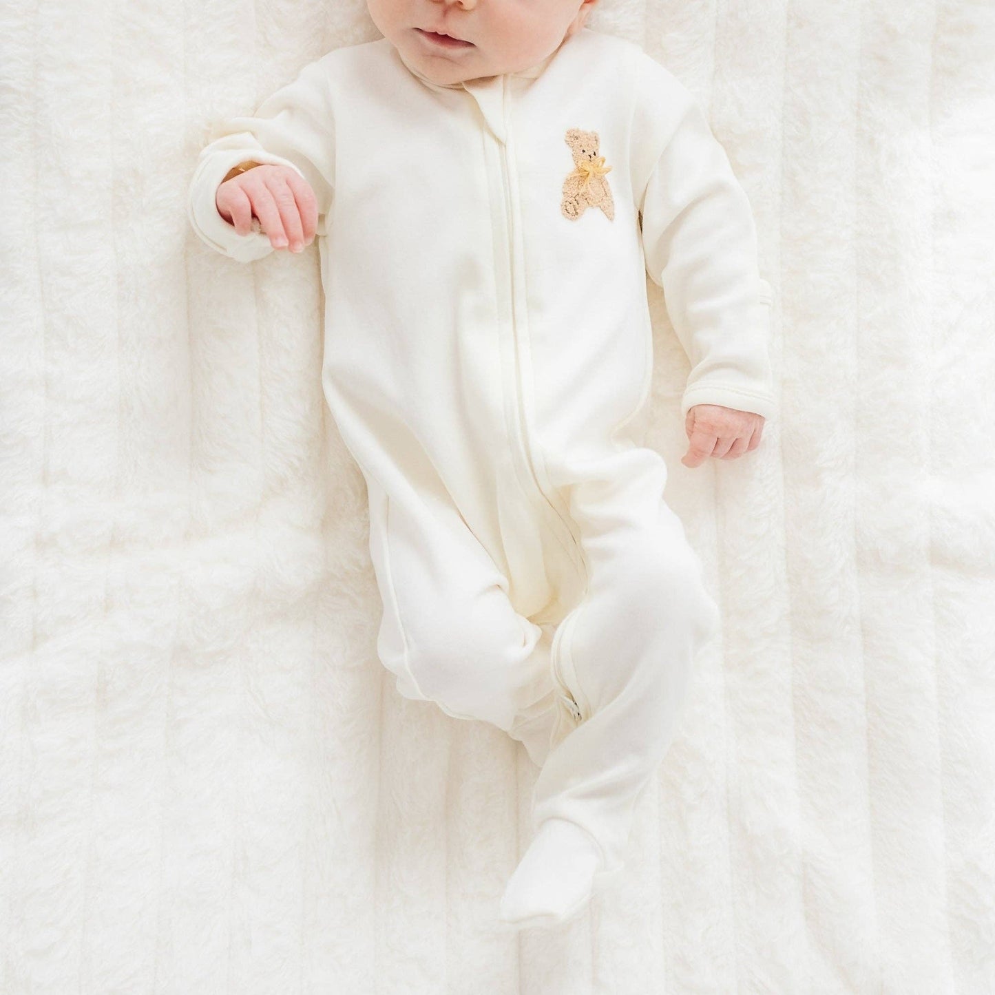 Bear Hugs Zip Footie in Ivory
