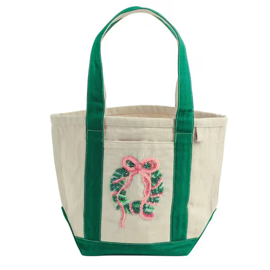 Holiday Beaded Mini Tote Green