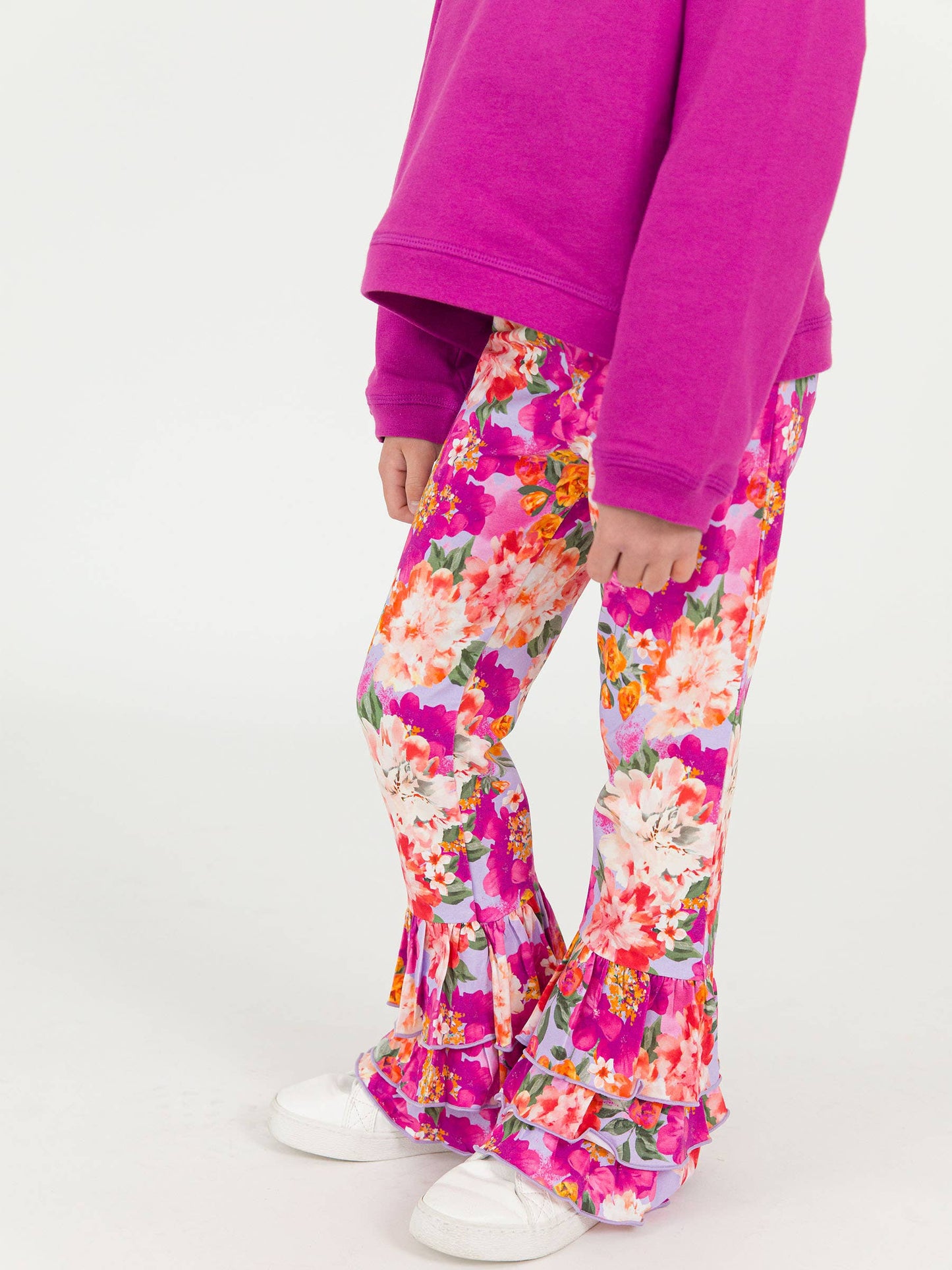Girls Floral Ruffle Flare Pants