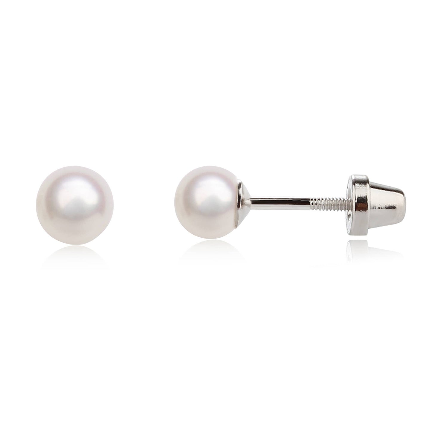 Screw-Back White Pearl Earrings