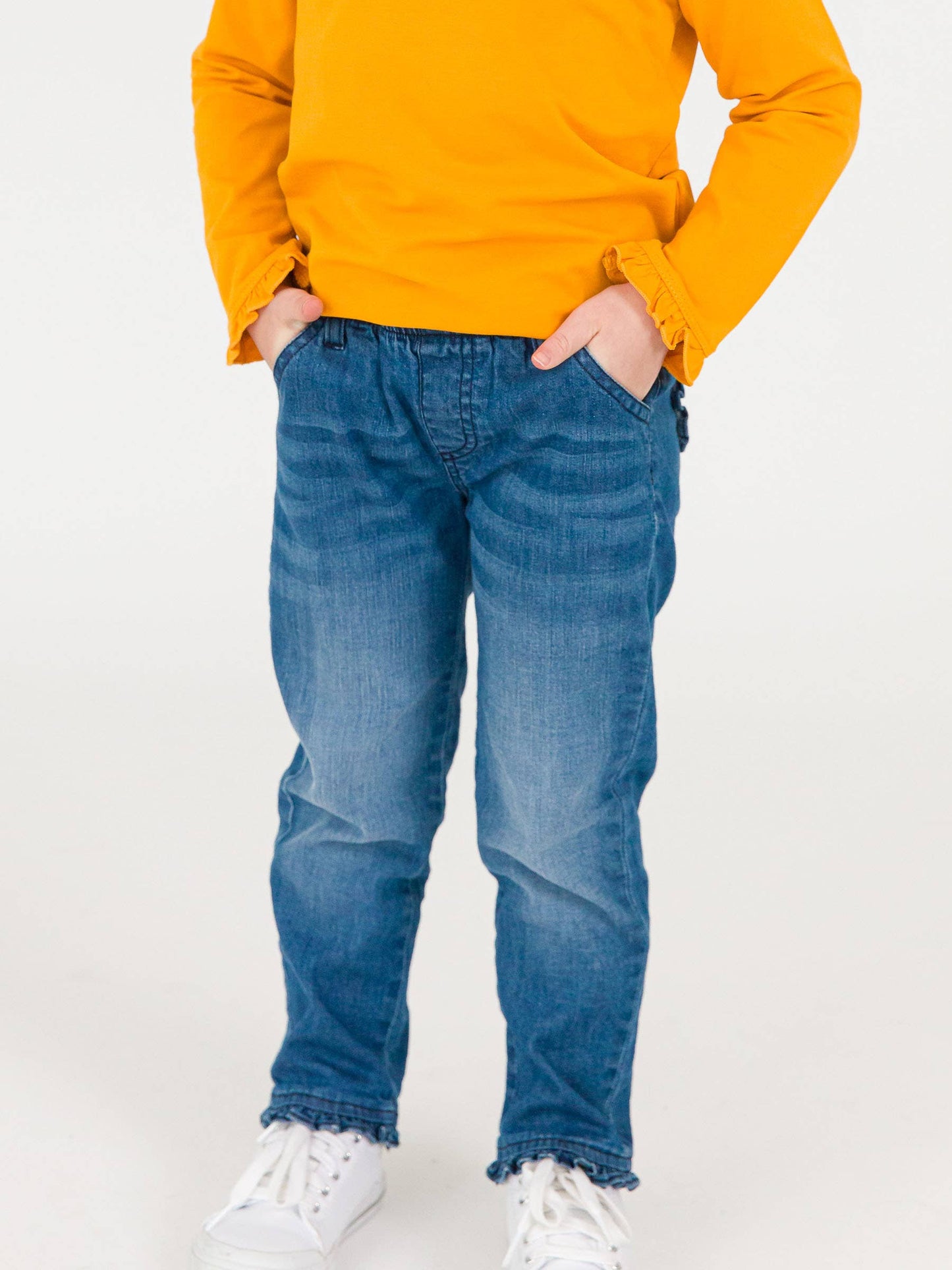 Denim Ruffle Straight Jeans