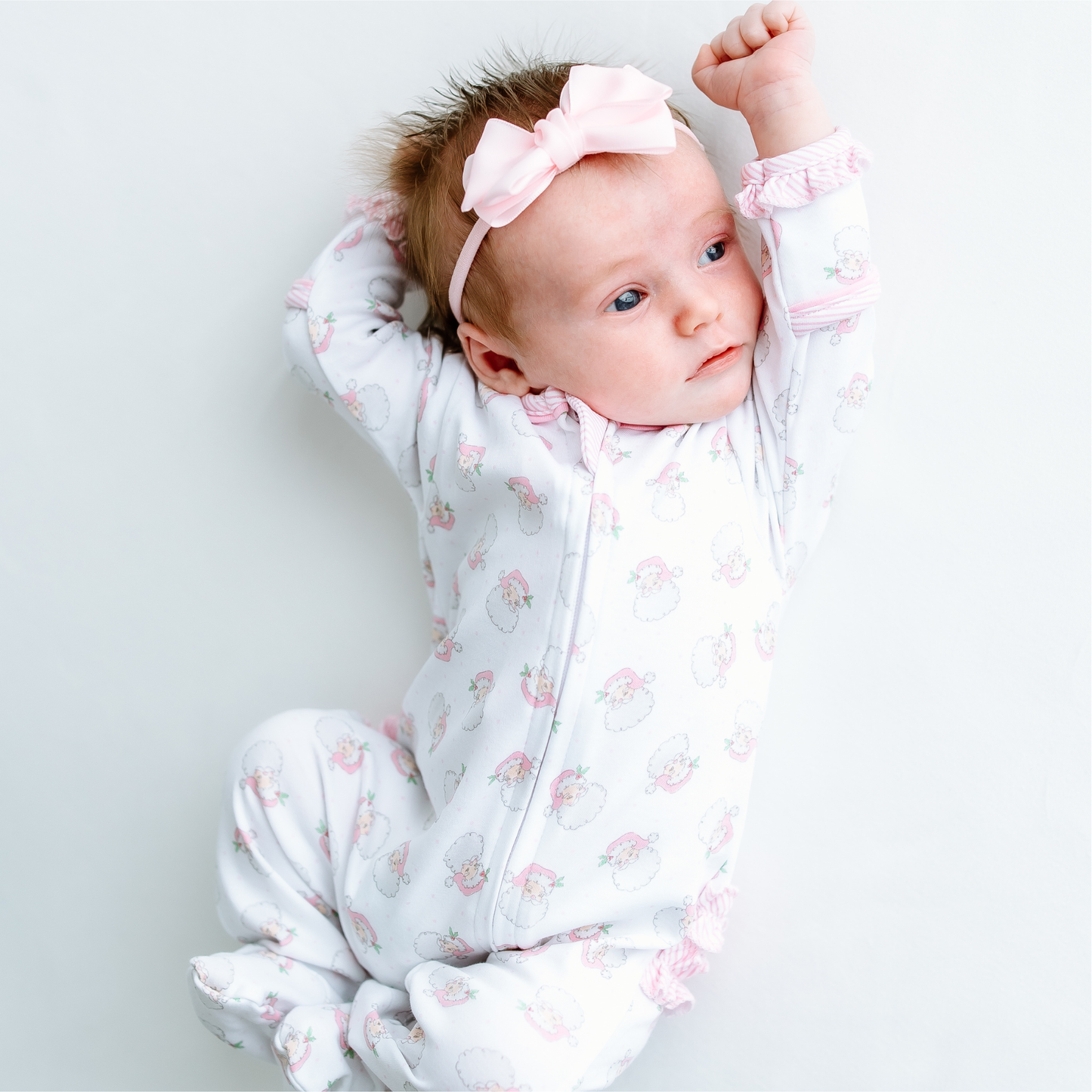 Santa Baby Pink Ruffle Zip Footie