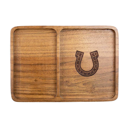 Horseshoe Etched Wood Valet Tray