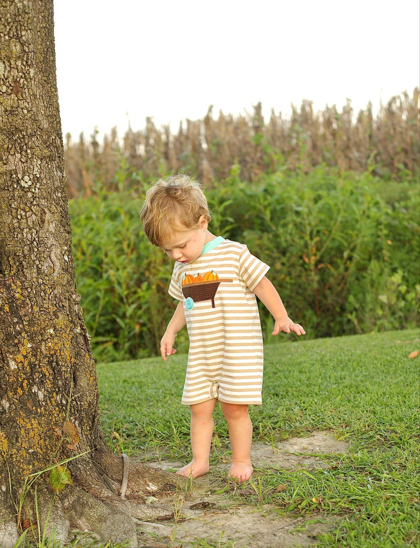 Pumpkin Wheelbarrow Knit Romper