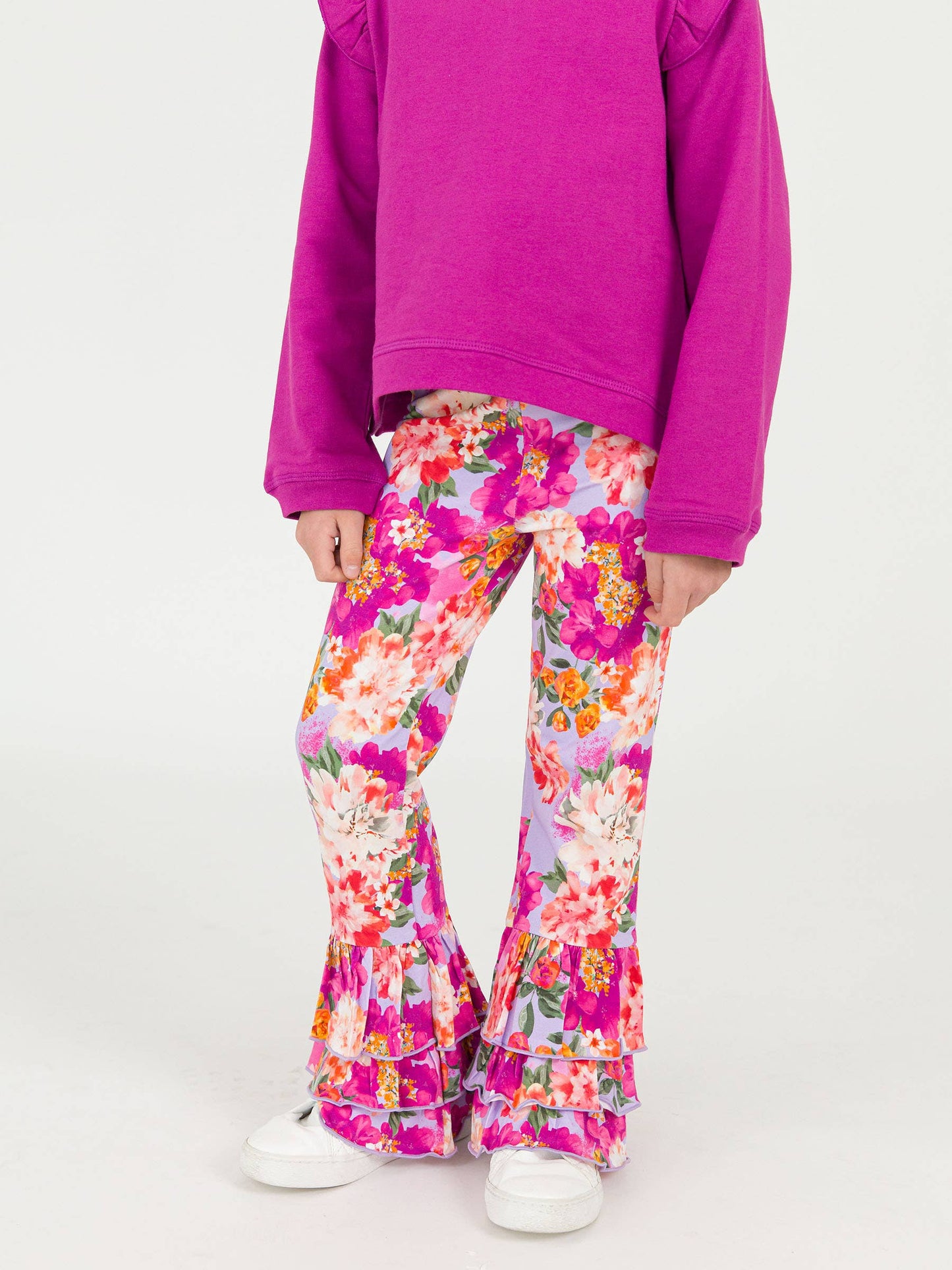 Girls Floral Ruffle Flare Pants