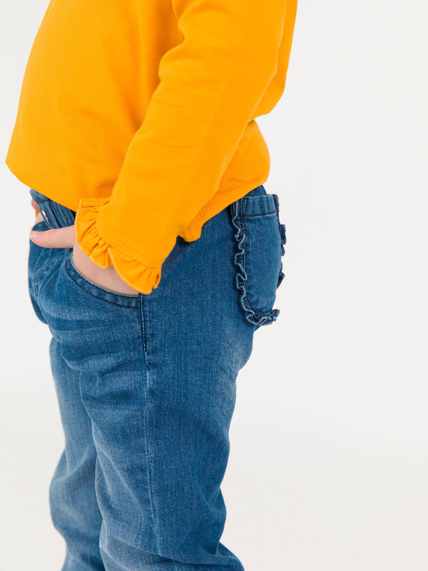 Denim Ruffle Straight Jeans