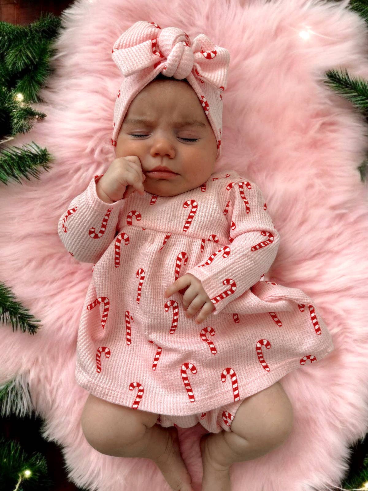Organic Waffle Candy Cane Dress Set