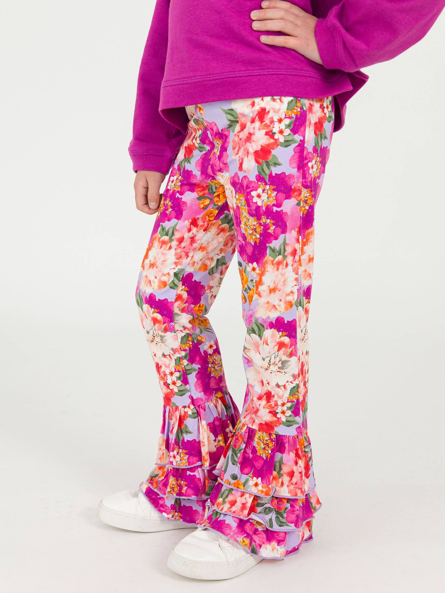 Girls Floral Ruffle Flare Pants