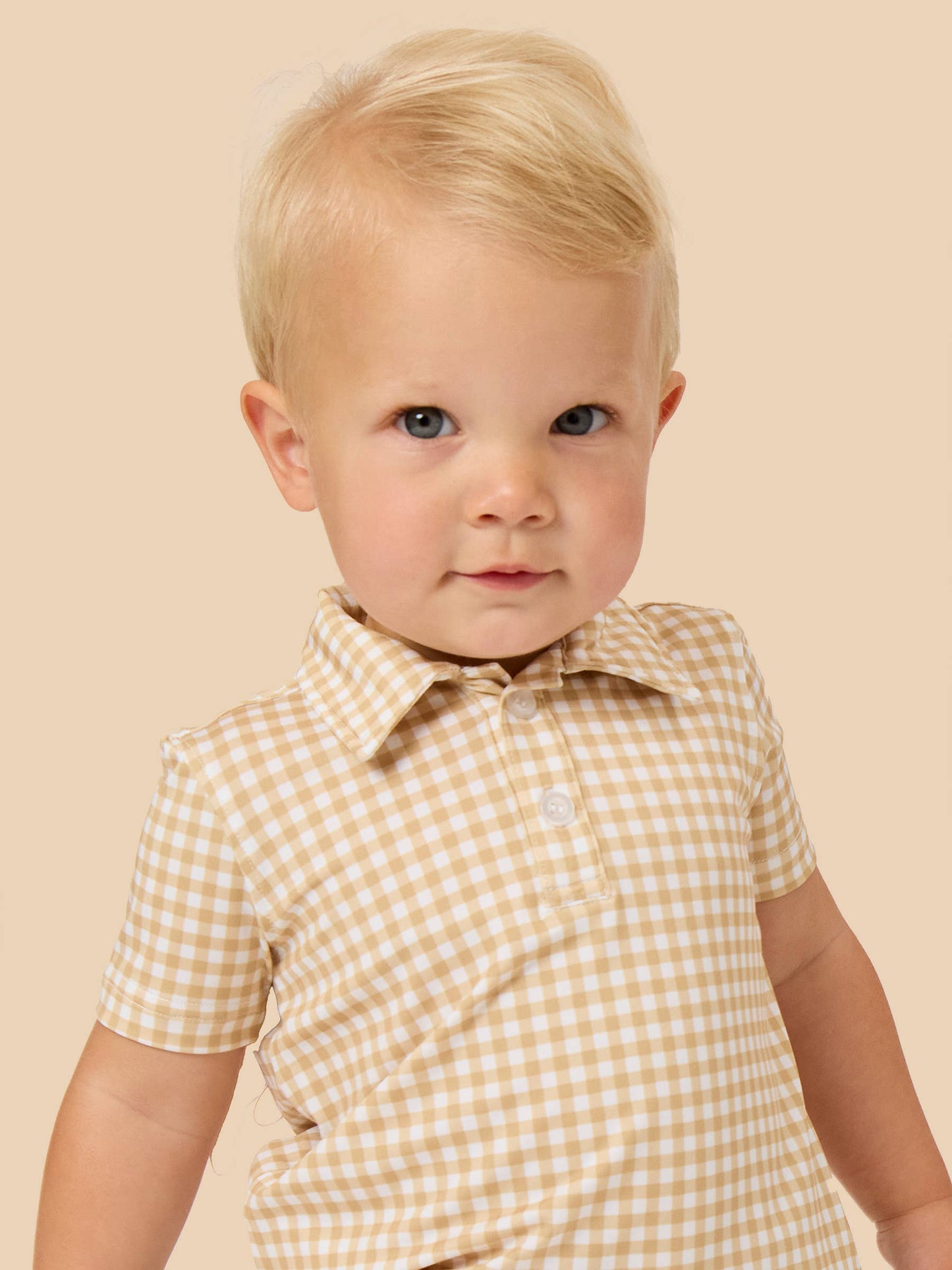 Khaki Mini Gingham Performance Polo