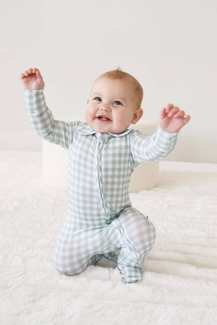 Zipper Footie in Moss Gingham