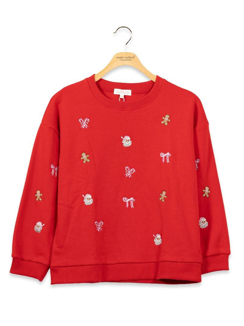 Youth Red Holiday Embroidered Crewneck